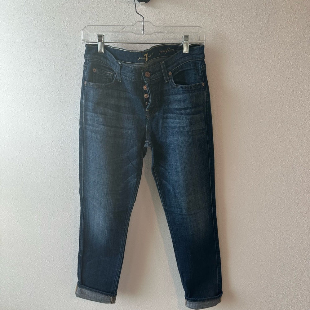 7 For All Mankind Dark Wash Ankle Jeans - Josefina Skinny with Button Fly